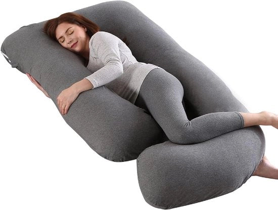 Cuscino per la gravidanza XXL per dormire e allattare - Copertura lavabile - Allevia la schiena e le emicranie - 145 x 70 cm - Grigio scuro