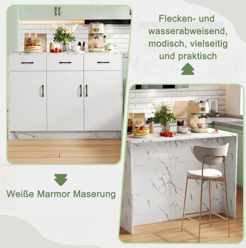 Isola da cucina in MDF effetto marmo bianco 120x60x90,5 cm