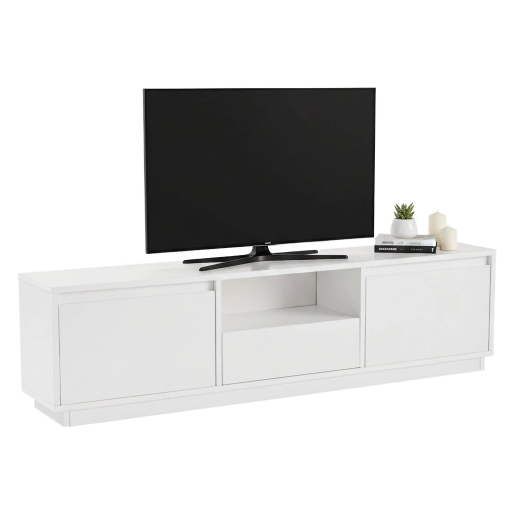 Mobile porta TV Morrigan, Credenza da soggiorno, Armadio basso per TV, Base parete attrezzata, 160x30 h42 cm, Bianco