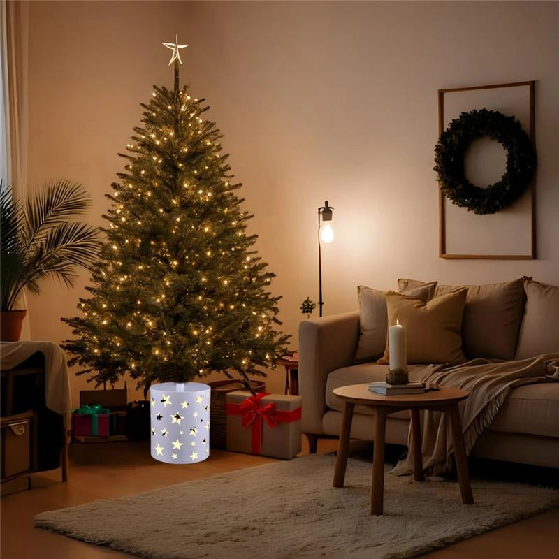 MAURY'S BASE SUPPORTO ALBERO DI NATALE IN METALLO BIANCO CON STELLE E LED DIMENSOINI 30X30X48H CM