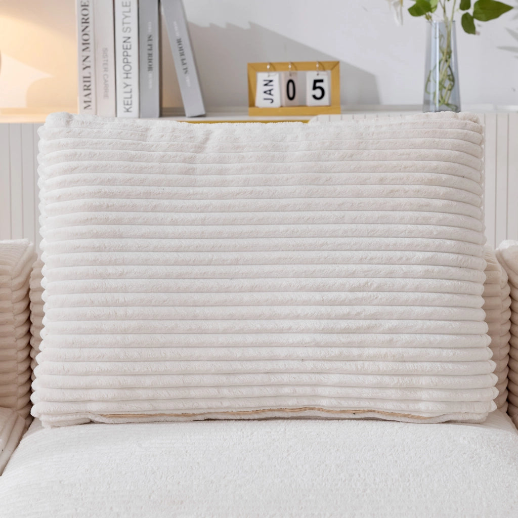 Divano lineare 2 posti con 3 cuscini e 2 portabicchieri, tessuto in poliestere, Beige 265 cm