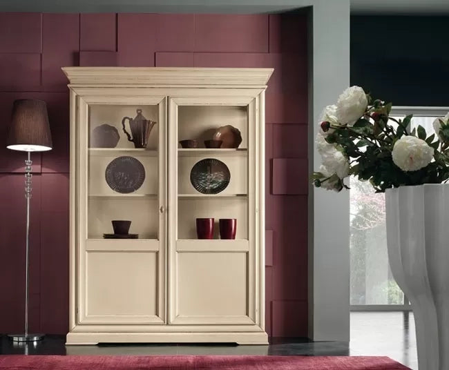 Vetrina shabby in legno 2 porte  smontabile avorio l.145 p.50 h.215 - Mobili 2G