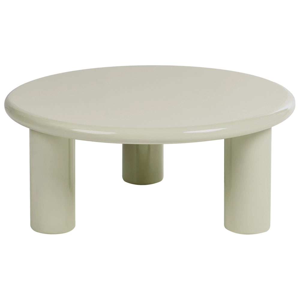 Tavolino da caffè verde oliva in MDF con finitura lucida piano rotondo liscio diametro 80 cm design scandinavo moderno per soggiorno