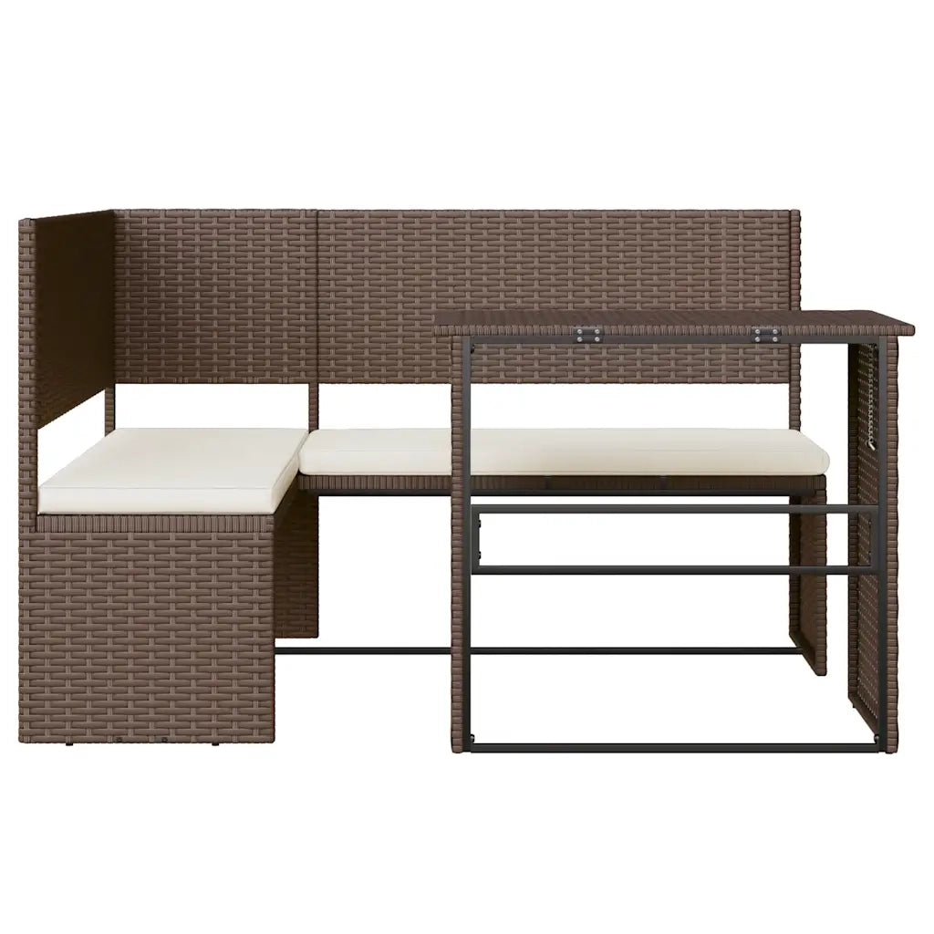 Divano da Giardino con Tavolo e Cuscini a L-Sofa da giardino Marrone Polyrattan