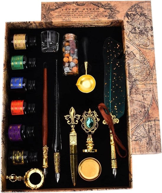 Kit di pennarelli a inchiostro - Pennarelli a inchiostro per dip - Pennarelli a inchiostro a vetro - 18 pezzi di punte - 6 pezzi di inchiostro - Particelle di cera a fuoco - Ideale kit di regalo per scrivere e disegnare - Verde scuro