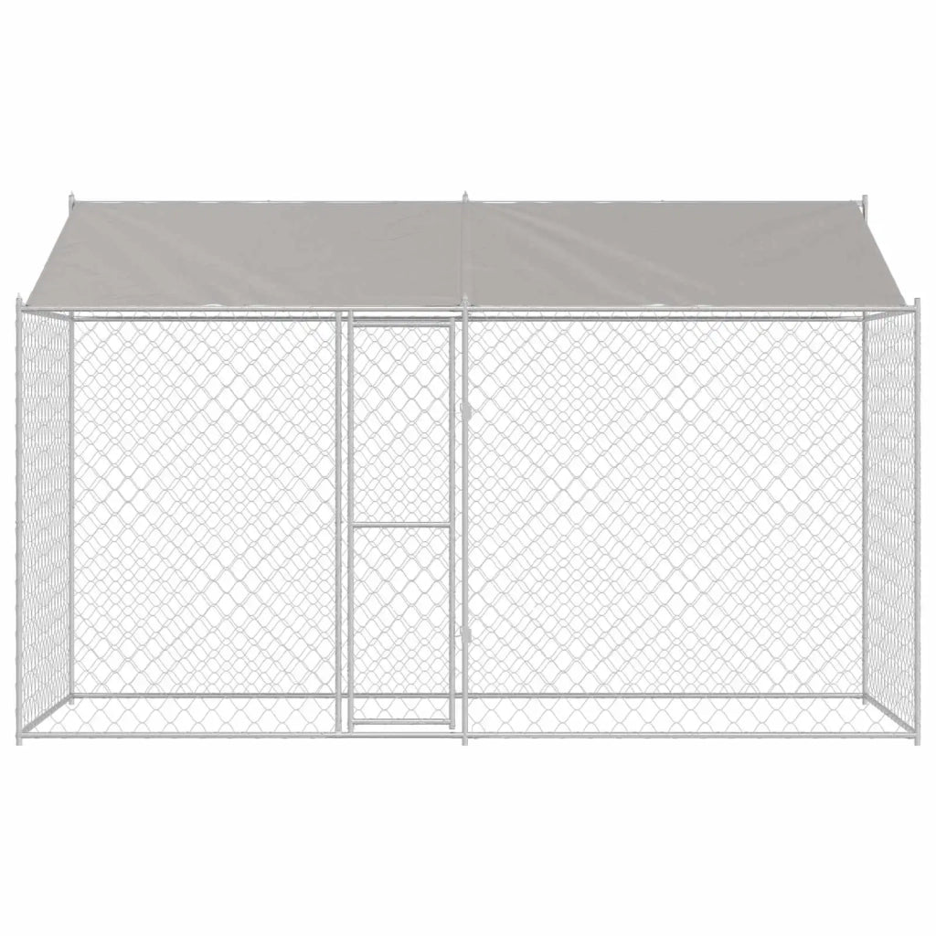 Gabbia per Cani con Tetto Argento 400 x 200 x 256 cm