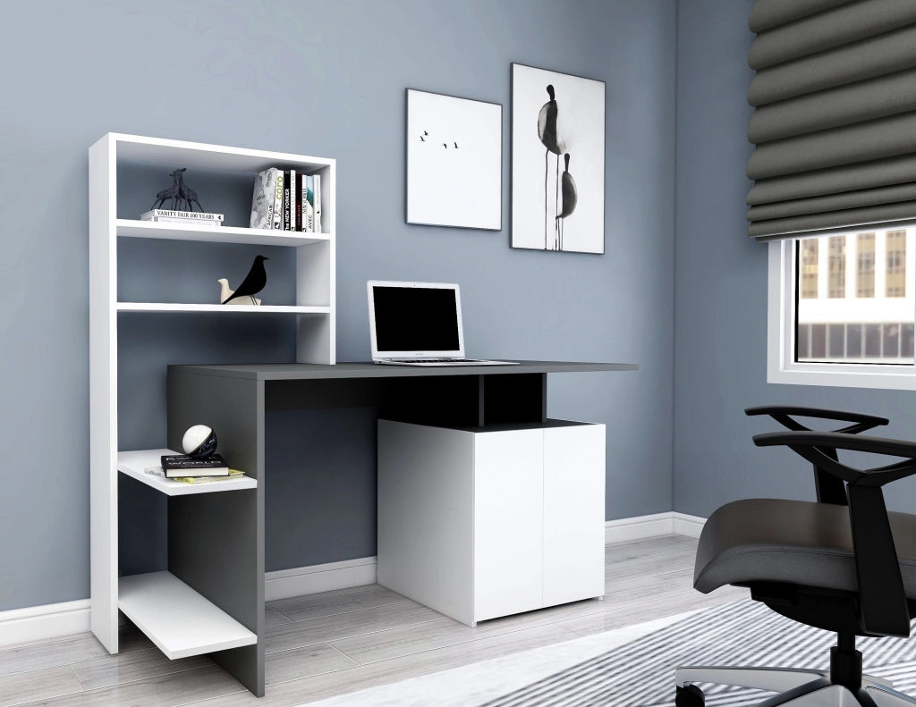 Scrivania in legno "Melis" - 146 x 60 x 128 cm - Bianco antracite