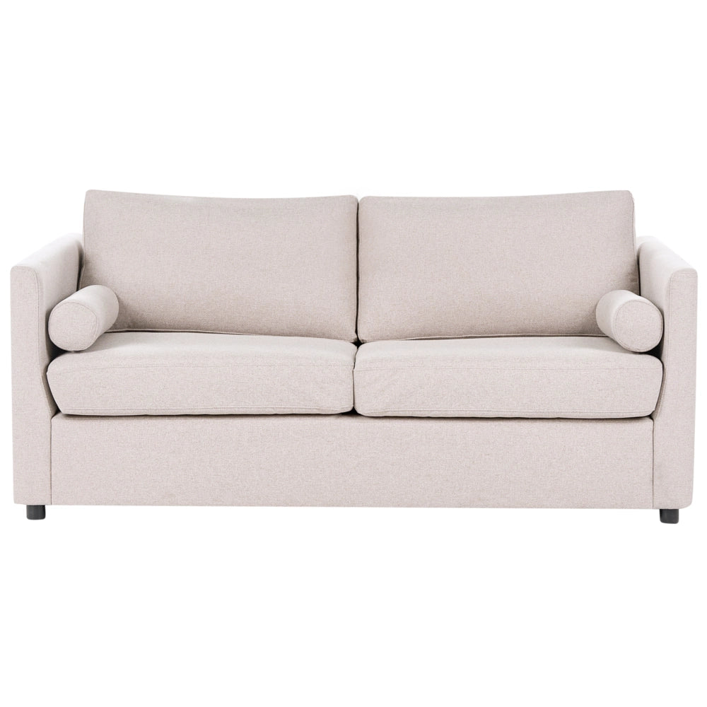 Divano letto a 2 posti in tessuto beige con struttura pieghevole e materasso