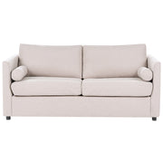 Divano letto a 2 posti in tessuto beige con struttura pieghevole e materasso