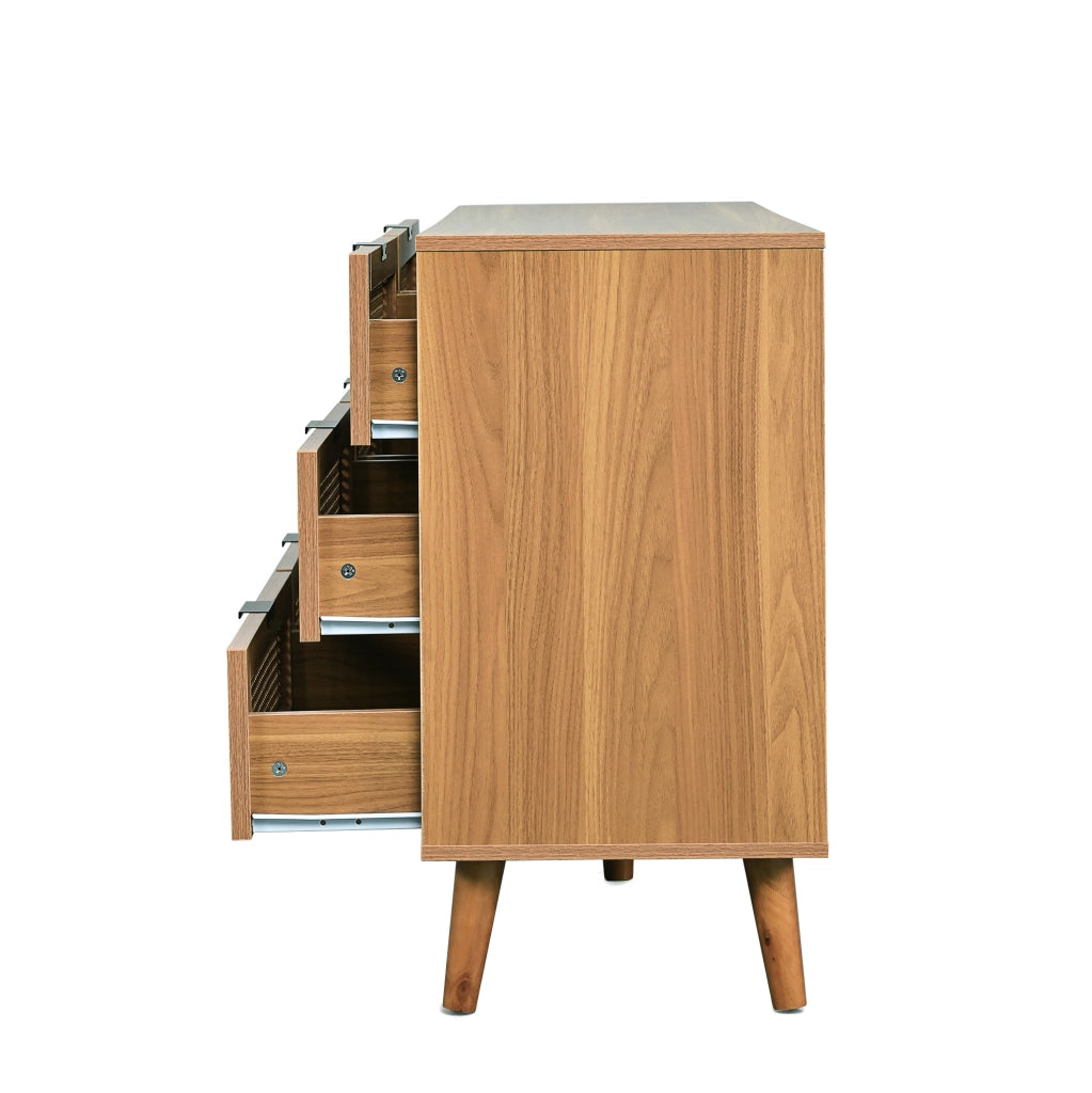 Cassettiera 120x76.5x40 cm con 6 cassetti; design retrò in truciolare; noce