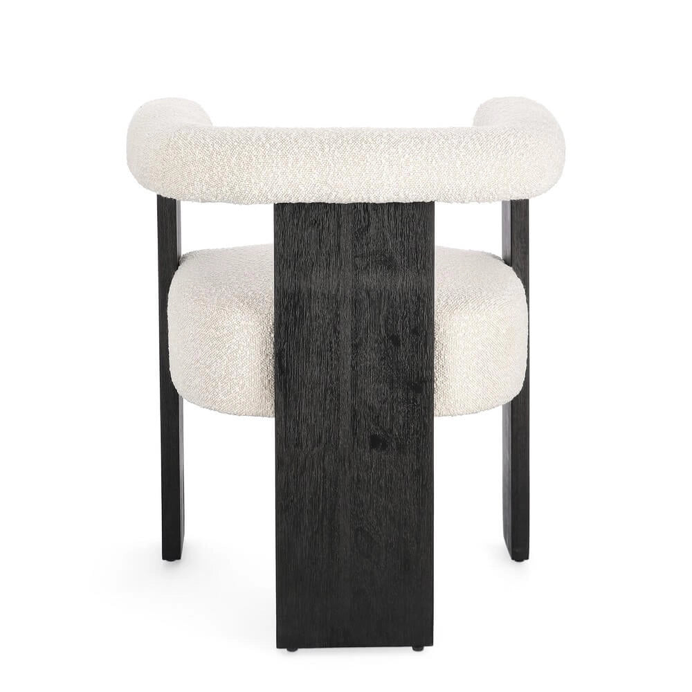 Sedia con Braccioli in Tessuto Bouclé e Struttura in Legno Nero - GORDON