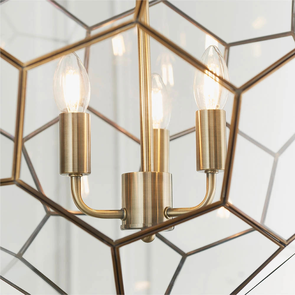Lampadario Miele ottone antico vetro esagonale 3xE14 Endon