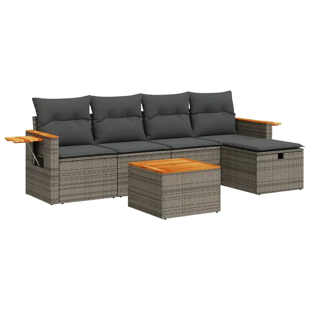 Set Divano da Giardino 6 pz con Cuscini Grigio in Polyrattan 3325966