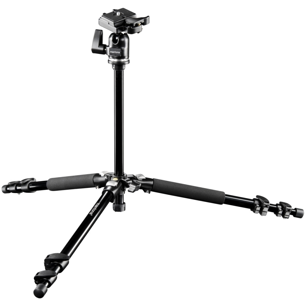 Mantona Basic Scout Max Set Treppiede fotografico, treppiede per fotocamera fino a 160 cm + braccio di estensione, testa a sfera colonna centrale reversibile