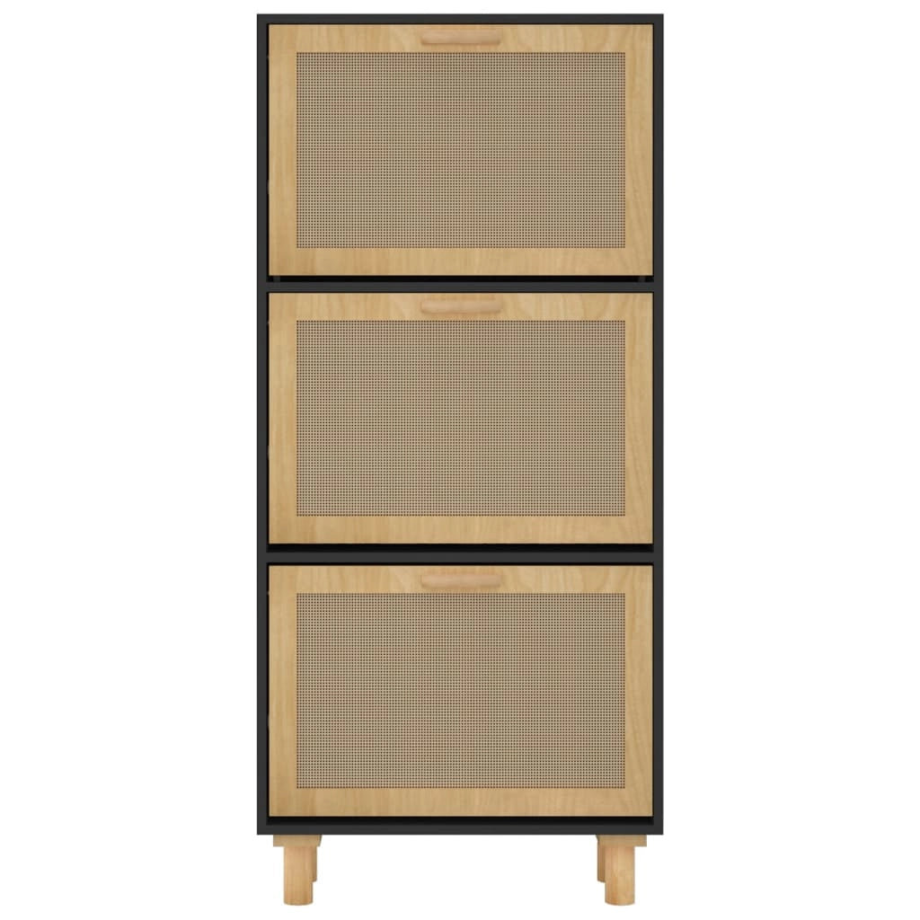 Scarpiera mobile contenitore per scarpe mobile per ingresso/corridoio/soggiorno 52 x 25 x 115 cm legno ingegnerizzato/rattan nero 02_0021975