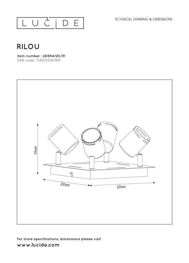 Plafoniera spot Lucide Rilou 4xGU10 4,5W 3000K bianca