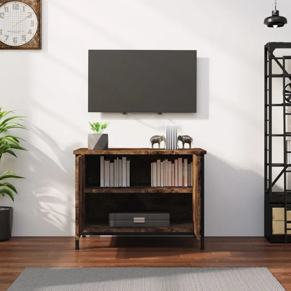 Mobile TV | Armadietto TV | Mobile Porta TV con Ante Rovere Fumo 60x35x45 cm in Legno Multistrato