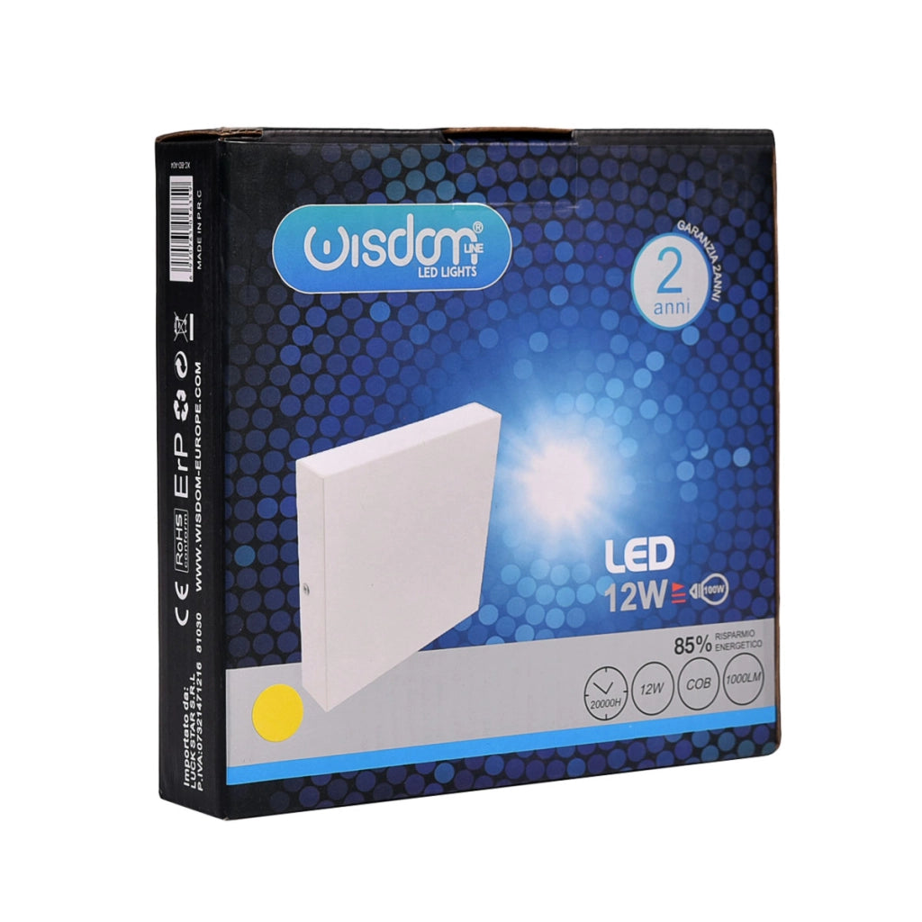 APPLIQUE LED QUADRATA SLIM 12W BI-EMISSIONE LUCE CALDA 3000K° - ILLUMINAZIONE IDEALE PER SOGGIORNI CAMERE INGRESSI UFFICI E NEGOZI