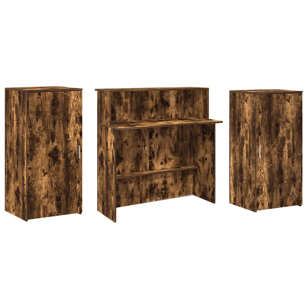 Banco Reception | Scrivania | Tavolo da Ufficio Rovere Fumo 200x50x103,5cm in Legno Multistrato