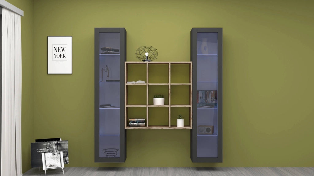 Mobile Espositore Felice, Vetrina 14 Ripiani Made in Italy, 30x40x180h cm Nero Antracite
