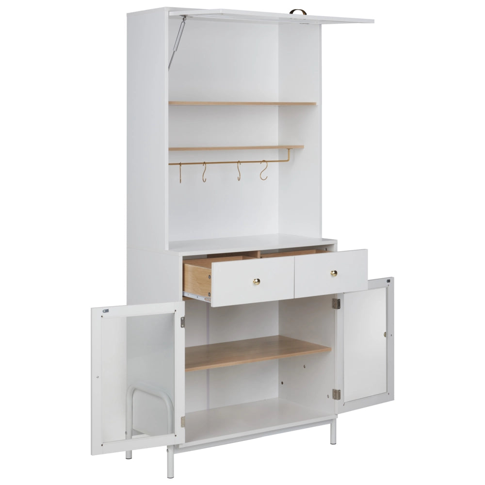 Mobiletto decorativo con cassetti e vetrina in vetro bianco soggiorno design elegante