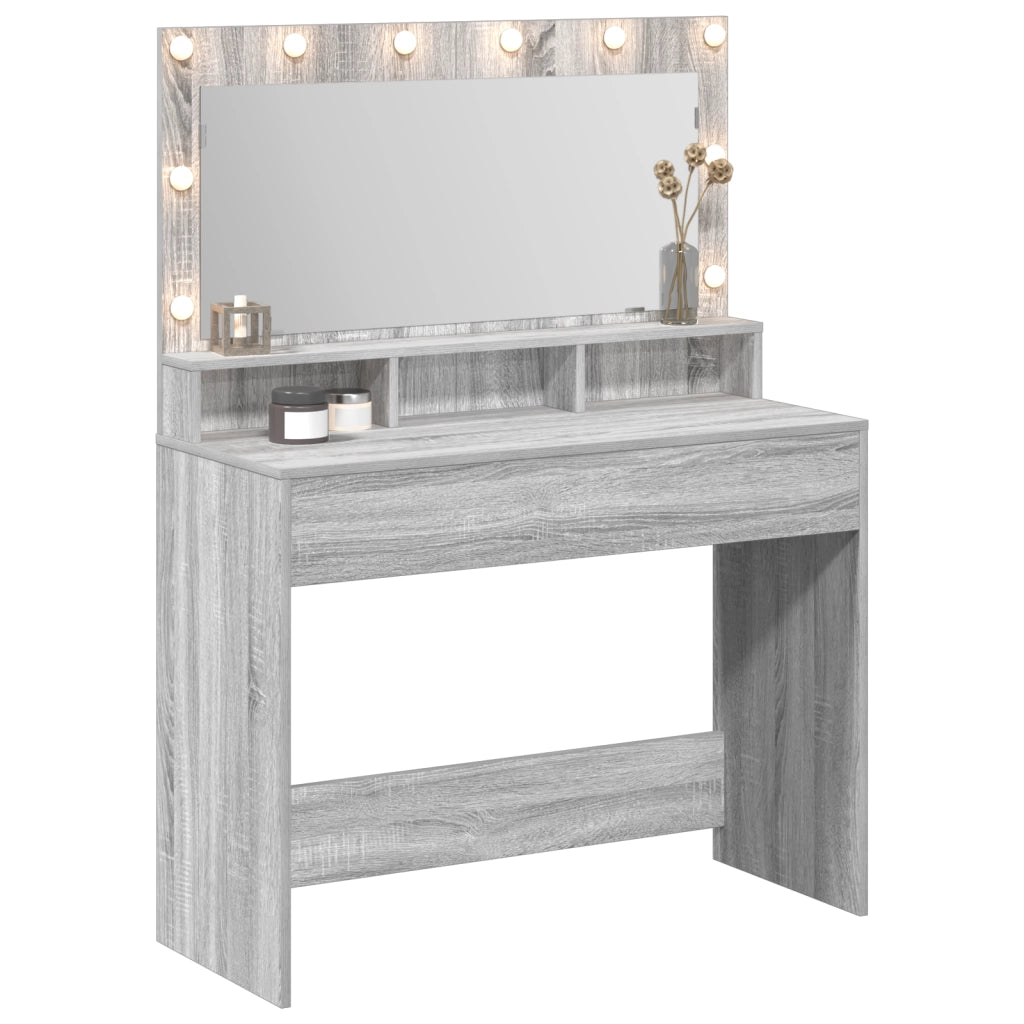 Tavolo da Trucco con Luci LED Grigio Sonoma 100x41x135 cm
