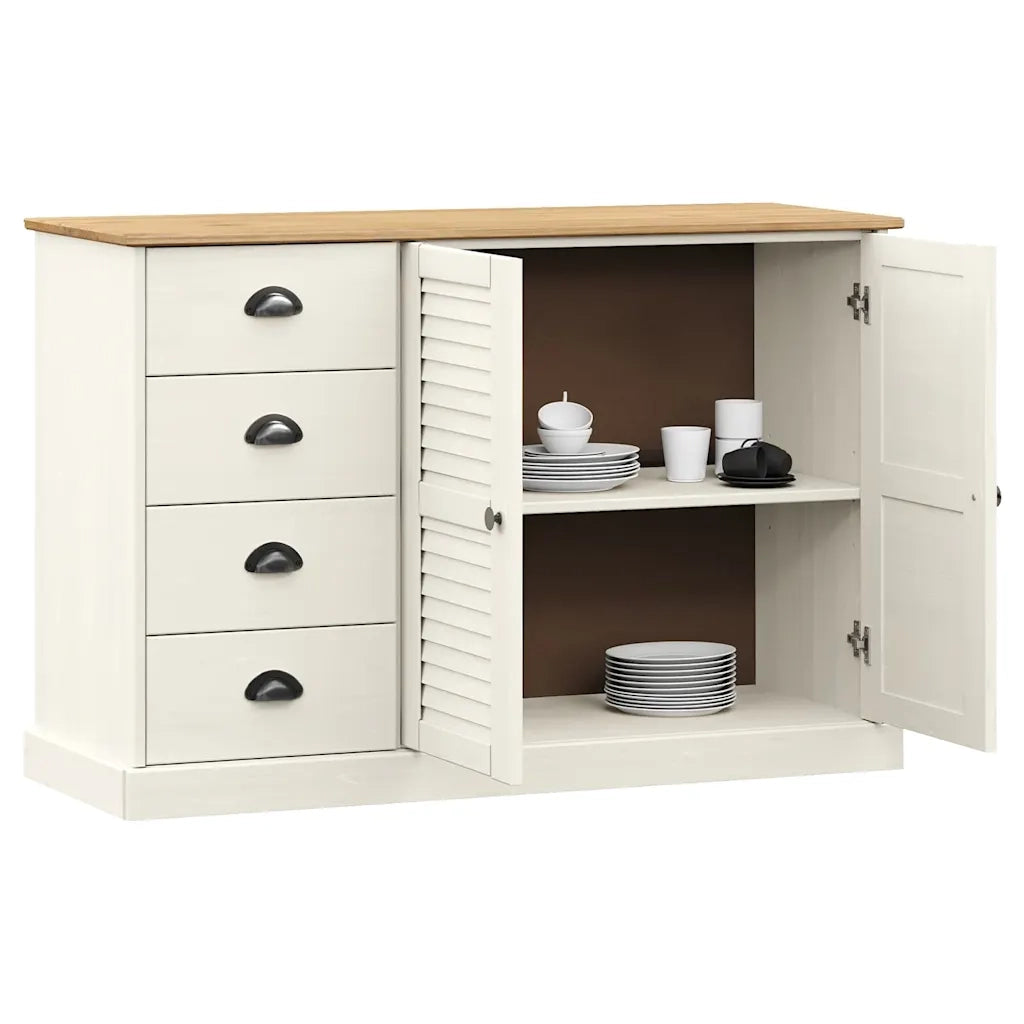 Credenza | Madia | Buffet da pranzo | Armadio da pranzo Cassetti VIGO 113x40x75 cm Legno Massello Pino Bianco