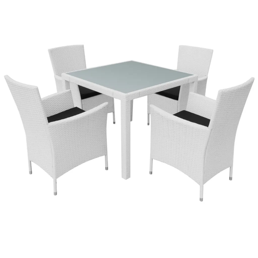 Set da Pranzo da Giardino 5 pz | Set Salotto da Giardino in Polyrattan Bianco Crema
