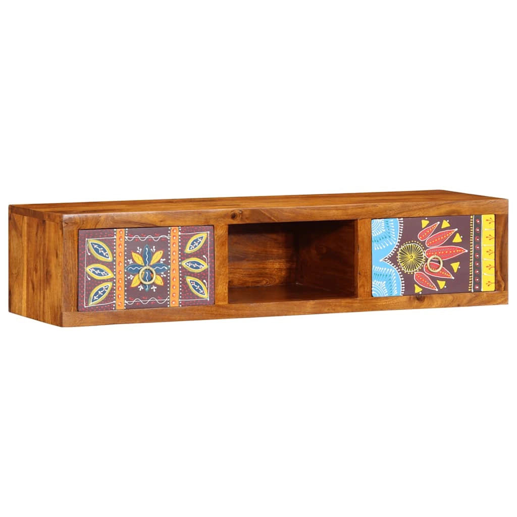 Mobile TV da parete salvaspazio con ampio spazio di archiviazione e design colorato 100 x 30 x 22 cm in legno di acacia 02_0057673