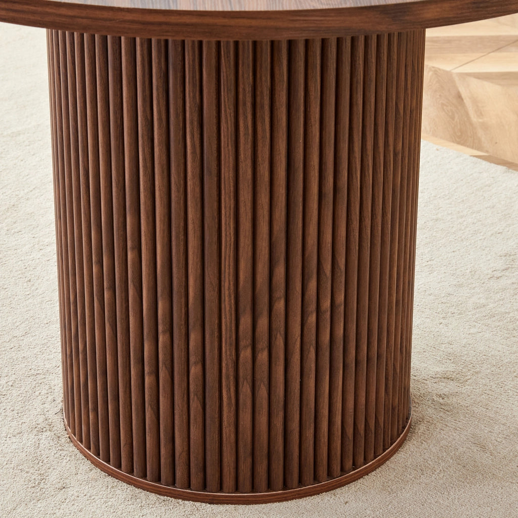 Tavolo da pranzo - rotondo MDF - 4 segmenti effetto noce - Ø100 cm - per 4-6 persone - gambe cilindriche
