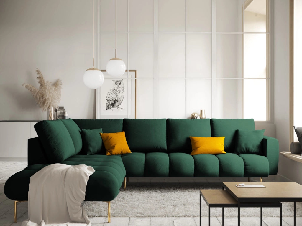 Cosmopolitan Design - Divano angolare sinistro "Hastings" 5 posti in velluto verde bottiglia 