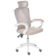 Sedia da ufficio beige in rete, base girevole, altezza regolabile, braccioli, poggiatesta, per ufficio domestico, moderna