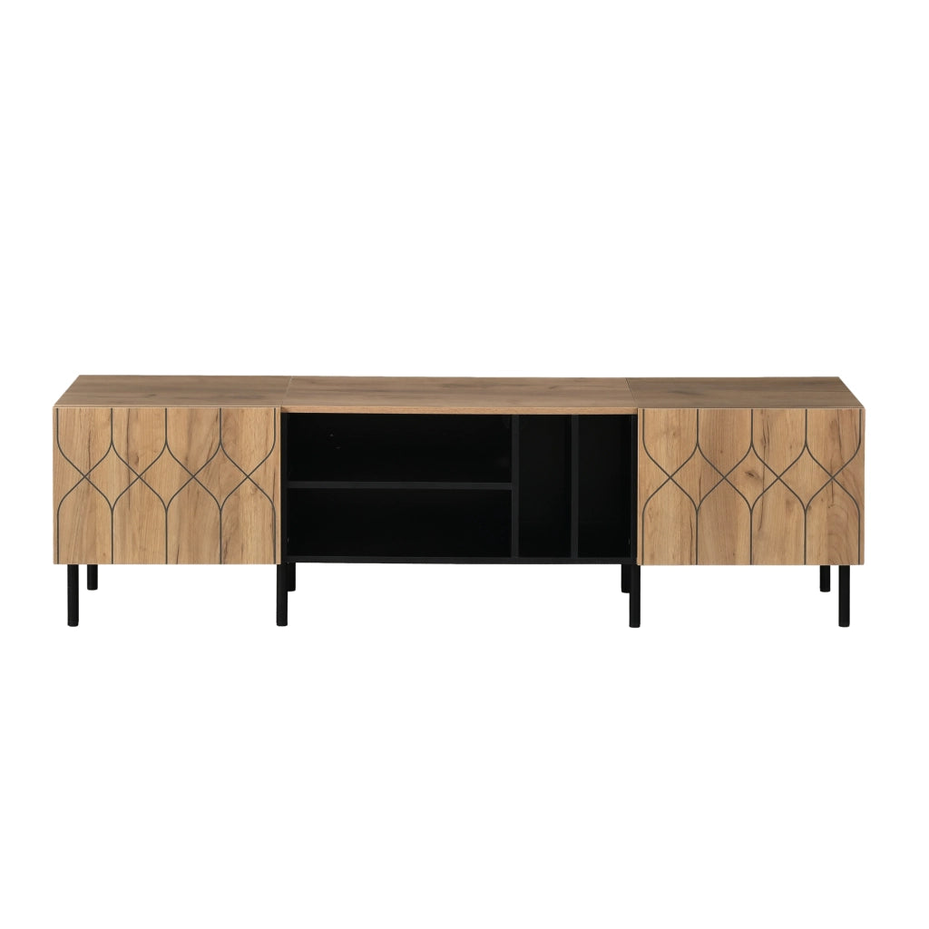 Mobile TV con 2 ante e 4 vani; passacavi - per soggiorno - 180×40×50 cm - in MDF e truciolare - nero