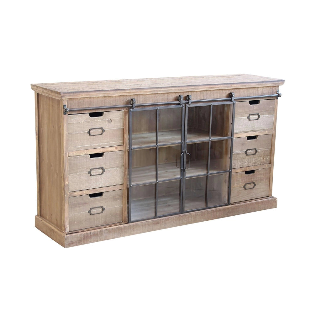 Madia per soggiorno Industrial in Legno Vetro cm 147 5x39x81 5 - XZAVIER