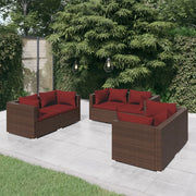 Set Divani da Giardino 6 pz con Cuscini in Polyrattan Marrone cod mxl 39020