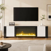 TV-Schrank moderno con camino elettrico decorativo, finitura lucida bianco e nero, 165 x 55 x 32 cm