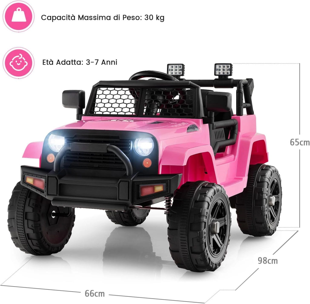 12V Auto per Bambini con Telecomando, Macchina Elettrica con Fari Luminosi, Musica, Porta USB e Aux, Velocità 2,5-4,5 km/h, Regalo per Bambini 3-7 Anni (Rosa)