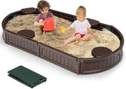 Sabbiera per Bambini con Coperchio Impermeabile, con 4 Sedie, Ideale per Giardino, Cortile e Spiaggia,183 x 105 x 21 cm, Marrone