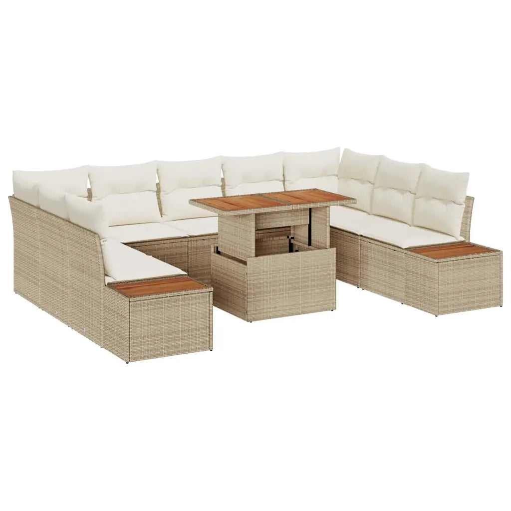 Set da Pranzo per Giardino con cuscino 10 pcs Beige e Crema
