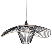 Lampada a sospensione con paralume in rattan e metallo nero soggiorno camera da letto
