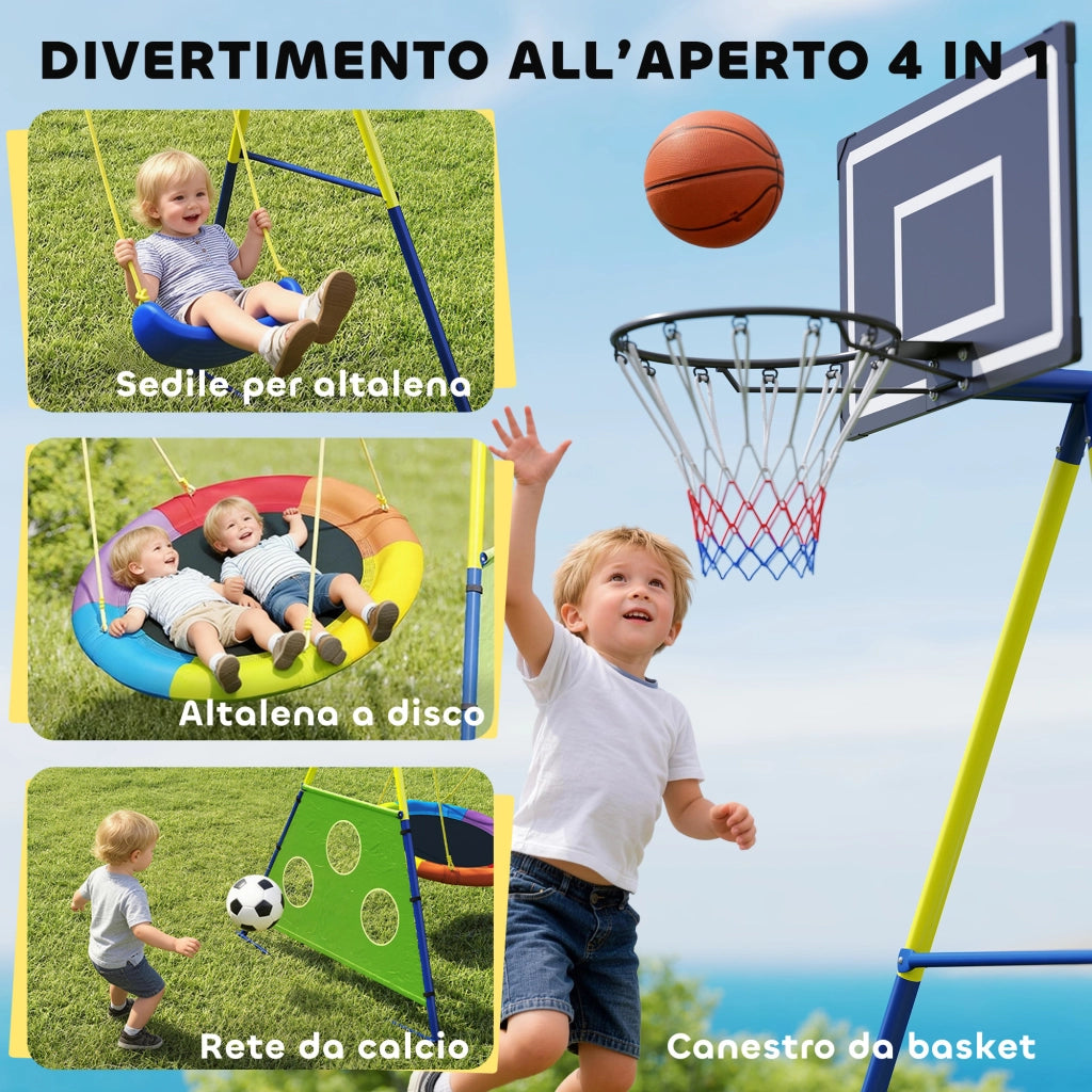 Set Altalena Giardino Bambini 4 in 1 ¨C zephmum ¨C 2 Altalene, Canestro, Porta Calcio