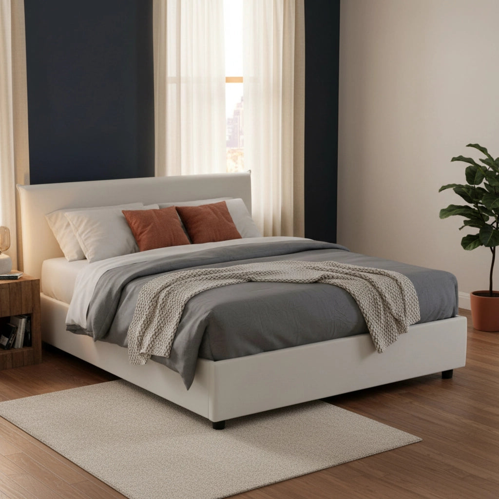 Letto Matrimoniale Ariella, Letto Matrimoniale Contenitore Made in Italy, Bianco