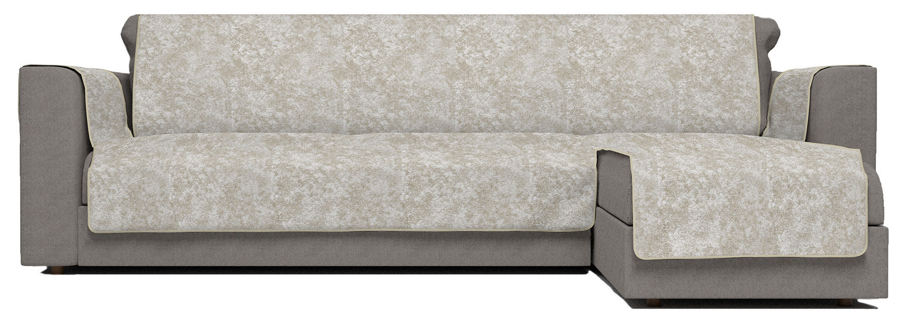 Copridivano con Penisola Destra Seduta 290 cm in Poliestere e Cotone Beige