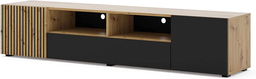 MOBILE PORTA TV  STAND TV SOGGIORNO 200x42x42cm ROVERE NERO OPACO