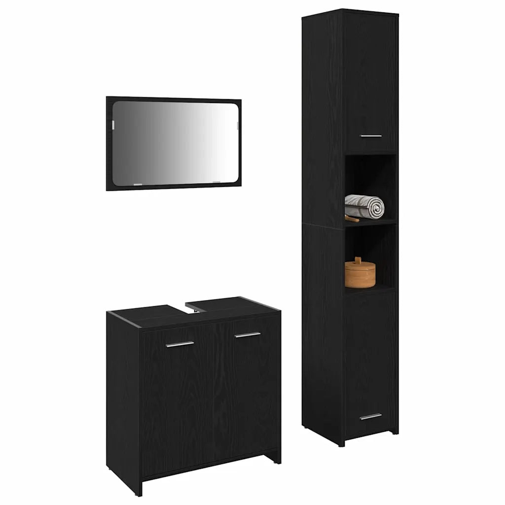 Set di mobili per il bagno 3 pcs Rovere Nero Legno multistrato 3332507