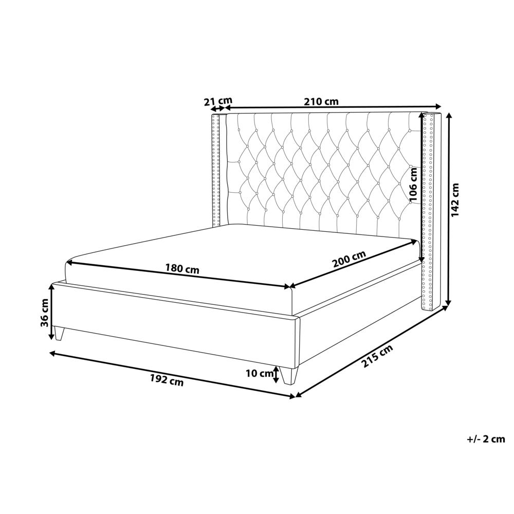Letto a doghe Velluto beige imbottito Poggiatesta trapuntato borchie 180 x 200 cm Glam Design