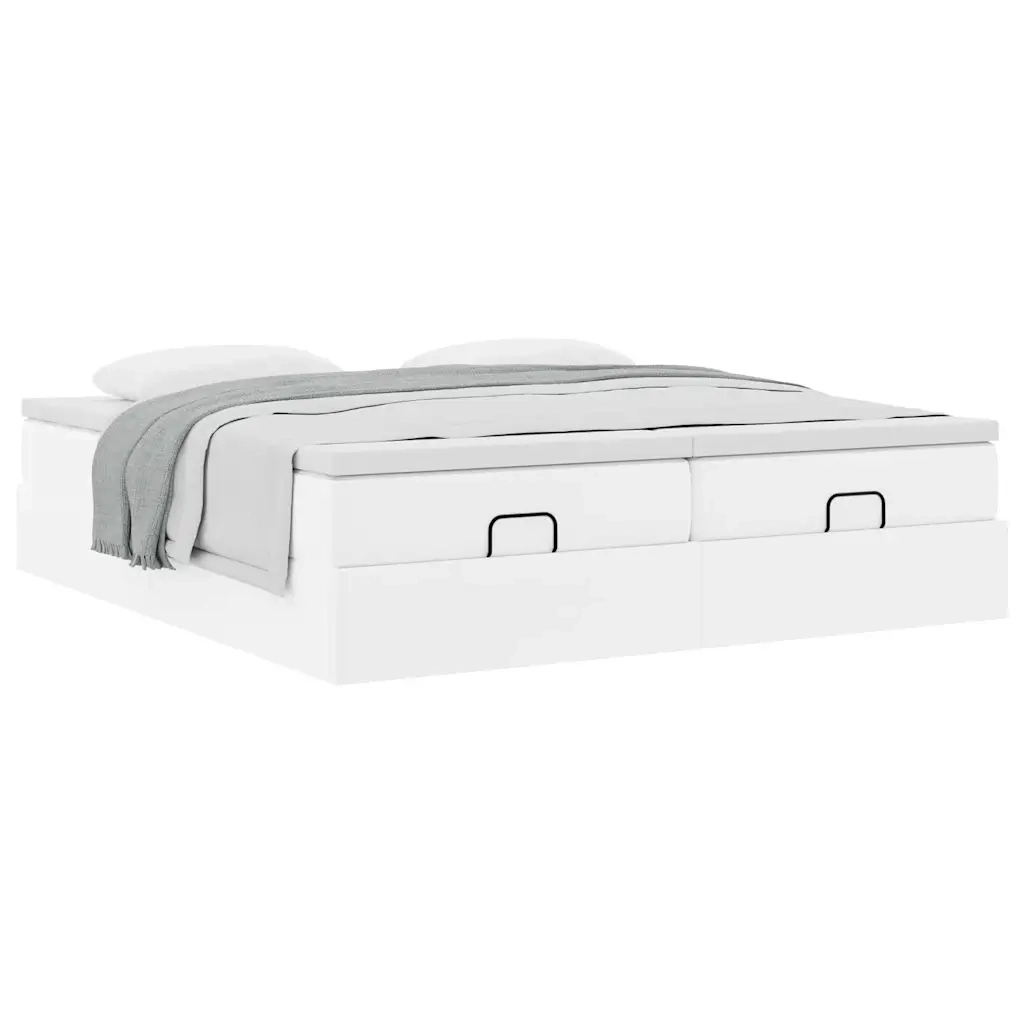 Struttura Letto Pouf con Materassi Bianco 160x200 cm Similpelle