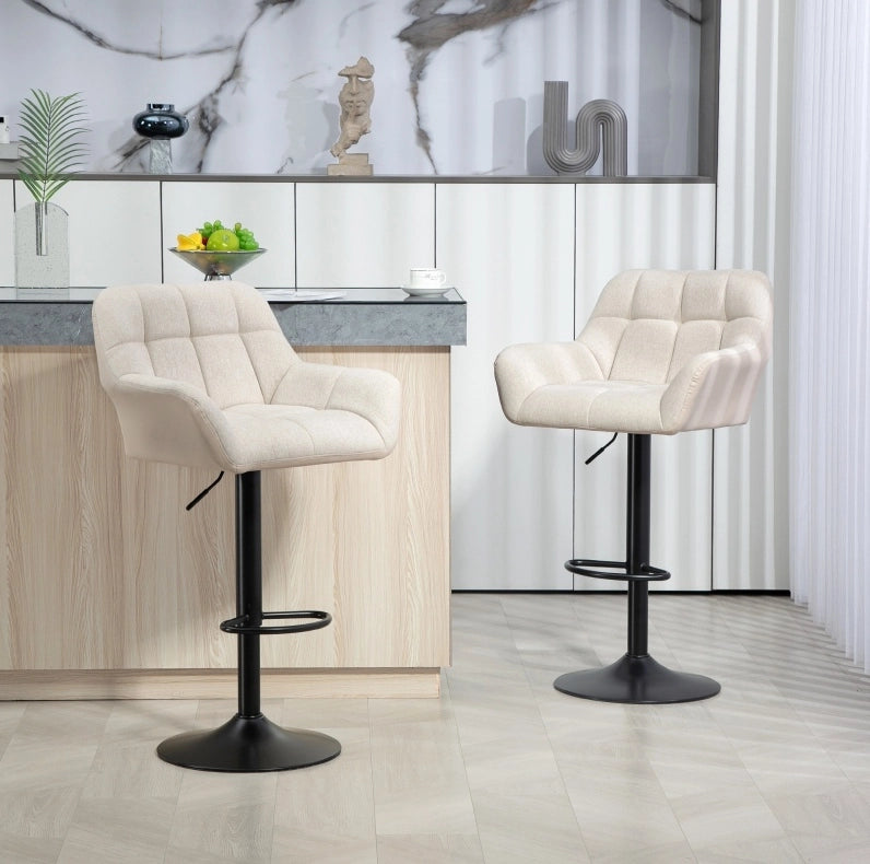 Set di 2 sgabelli da bar girevoli regolabili crema e nero