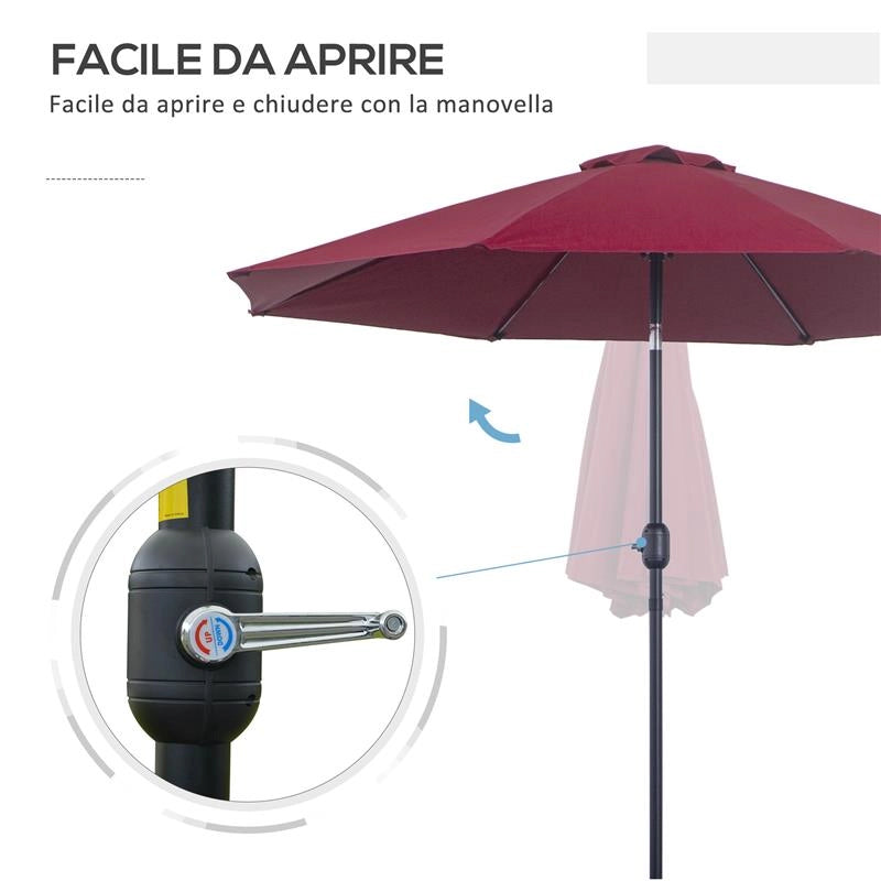 OMBRELLONE ROTONDO E REGOLABILE CON MANOVELLA IN POLIESTERE METALLO E FIBRA DI VETRO Ø 265X240 CM ROSSO E NERO
