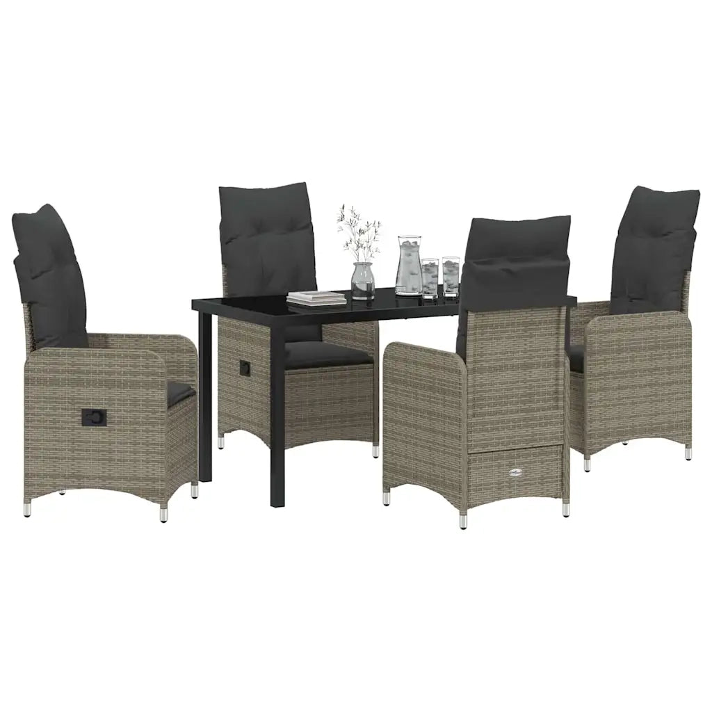 Set da Pranzo per Giardino con cuscino 5 pcs Grigio polyrattan 3379648
